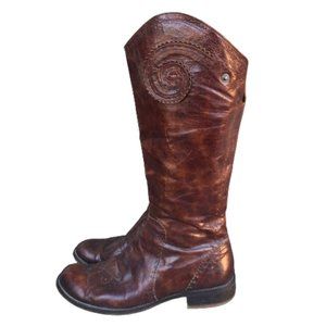 Vintage Italian Brogue Oiled Brown Leather Tall Riding Western Boot Italy 41/11